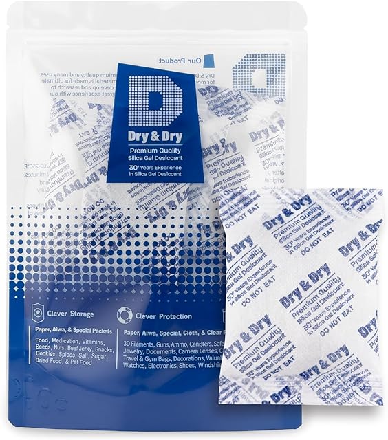 Dry & Dry Silica Gel Packets Desiccants - Rechargeable Silica Gel Packs, Desiccants Packets - White - 10 Packets (50 Gram)