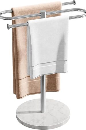 Countertop Towel Stand Free Standing with Marble Base, S-Shape Hand Towel Stand for Bathroom Stainless Steel Rust-proof, Hand Towel Holder Standing for Kitchen Vanity Countertop (Brushed Nickel)