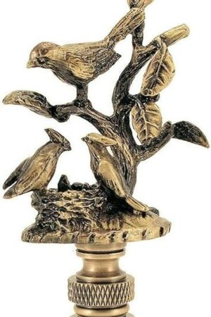 ANTIQUE BRASS BIRDS ON A NEST SHADE FINIAL