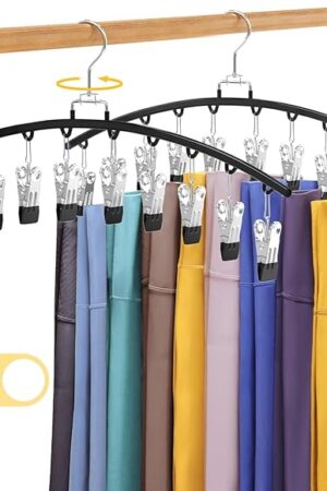 2 Pack Legging Organizer for Closet 360° Swivel, Metal Gym Clothes Organizer w/20 Clips Holds 20 Leggings, Hangers Space Saving, Closet Organizers and Storage, Dorm Room Organization Essentials, Black