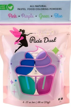 Dye Free - Plant Based - All Natural - Food Coloring Powder MEDIUM set. Pastel Colors Pink, Purple, Blue, Green. FLAVORLESS by PIXIE DUST (.17 oz Each Color .70 oz 20gr Total)