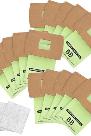 15 Pack Type BB Compact Canister Bags Replacement for Oreck XL Buster B Canister Vacuum bags PKBB12DW BB180 BB280 BB850 BB870 BB900 BB1000 MV160 with 4 Motor Filters