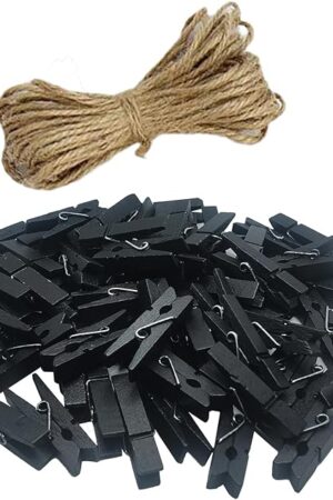 100 pcs Sturdy Mini Small Tiny Wooden Black clothespins for Dry Laundry on Clothesline, Bag Clips, Crafts, Photos, Home, School, Arts Crafts Deco