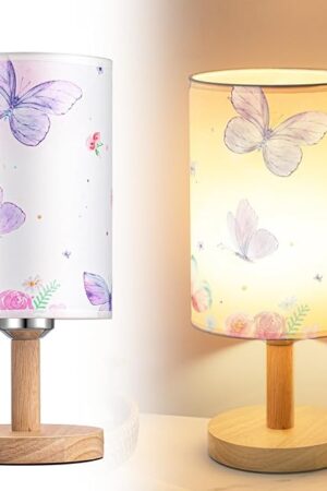 Butterfly Lamp Purple Desk for Kids Lamp Fabric Nightstand Table Lamps for Girl Kids Reading Bedroom Living Room Home Office