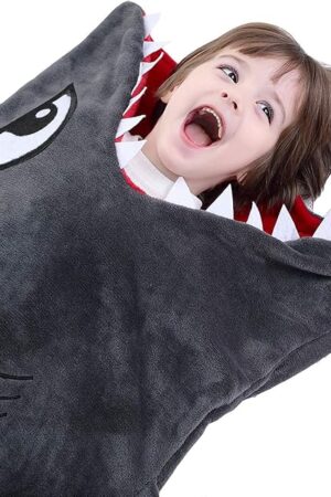 CozyBomB™ Shark Blanket Cozy Wearable Hoodie, Cartoon Animals Shark Hoodie Onesie,Gray Sleeping Bag Interesting Onesie Blanket Costume Gifts for Boy Girl Birthdays Christmas