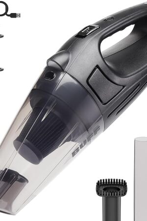 BUFF Handheld Vacuum Cordless - Portable and Rechargeable Car Vacuum Cleaner with LED Flashlight, Crevice Tool, Brush, and Storage Case for Home, Office, Car, Pets - Black
