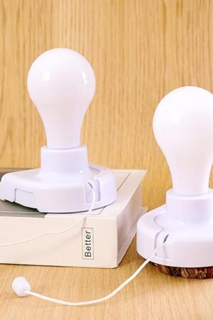 2 Pack Battery Operated Light Bulb, Stick-Up Battery Powered Wireless LED Closet Light Bulb, Self Adhesive Wall Mounted Light Fixture with Pull Chain for Cabinet Bedroom Living Room Kitchen