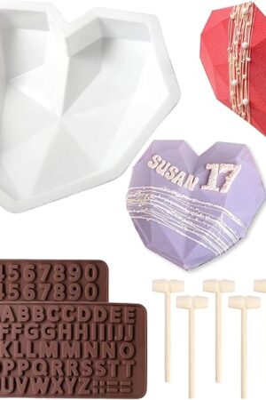 Chocolate Mold Set,Chocolate Heart Molds,Breakable Heart Mold with Hammer,Number and Letter Molds for Cake Decoration Candy Making-Suitable for Various Festivals