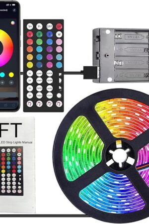 Battery Operated LED Strip Lights 26ft, Color Changing RGB APP & Remote Control, Music Sync, USB Powered, Cuttable - for Bedroom, TV Backlight, Party, Kitchen, Camping