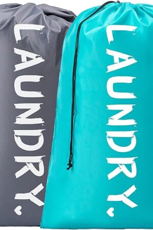 2 Pack XL Travel Laundry Bag, Machine Washable Dirty Clothes Organizer with Drawstring,Large Enough to Hold 4 Loads of Laundry, Easy Fit a Laundry Hamper or Basket Travel Essentials 24" x 36"