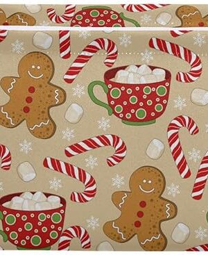 Christmas Gingerbread Man Storage Basket Fabric Kitchen Baskets Xmas Candy Cane Winter Snowflake Open Home Storage Bins Boxes Foldable Organizer Bag for Gift Book Shelf Closet Baskets 16×12×8 Inches