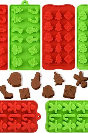 Actvty Christmas Chocolate Molds, Silicone Candy Molds, 6 Packs Santa Clause Snowman Gingerbread Man Shape Xmas Theme Baking Molds for Chocolate, Candy, Gummy, Jello, Wax Melts, Party Decor