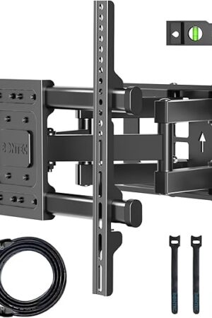 BONTEC Full Motion TV Wall Mount for 37-84 Inch TVs, Hold up to 132lbs, Max VESA 600x400mm, Swivel Tilt Dual Arms, Adjustable Viewing Angle, Fits 16" Wood Studs, Easy Assembly, CT135B