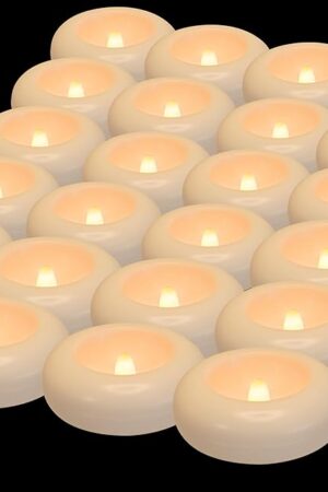 Aignis 24pcs Flameless LED Floating Candles, 120+ Hours Glow Time, 3 Inch Plastic Battery Operated Tealights, Cozy Warm White Light for Romantic Pool/Bathtub/Hot Bath/Wedding Centerpiece Decor