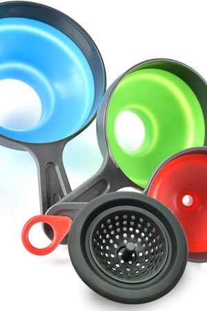Delove Canning Funnel with Strainer - Wide Mouth Food Funnels for Kitchen Use - Mason Jars Canning Supplies Kit Tools - Funnels for Filling Bottles - Food Grade Silicone -4 Pack