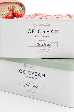 ZICOTO Set of 2 Reusable Ice Cream Tub Containers 2 Quart Each - Perfect for Homemade Sorbet, Frozen Yogurt Or Gelato - Stackable Storage Containers, Stickers And Lids Stores Easily In Freezer