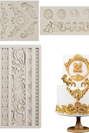 3 Pieces Baroque Fondant Molds Scroll Border Lace Silicone Molds Curlicues Gum Paste Candy Chocolate Molds for Cake Decorating Sugar Craft Polymer Clay