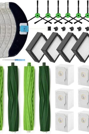 Yivy 26Pack Replacement Parts for iRobot Roomba Combo J7+/J7 Plus/10 Max Robot Vacuum Cleaner๏ผCombo J9+/J9 Plus Accessories: 4 Rubber Brushes+4 Mopping Pads+4 HEPA Filters+6 Side Brushes+6 Dust Bags