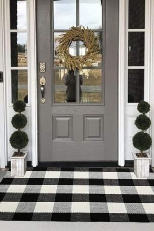 Buffalo Plaid Outdoor Rug 27.5'' x 43'' Black and White Check Indoor/Outdoor Area Rugs Cotton Woven