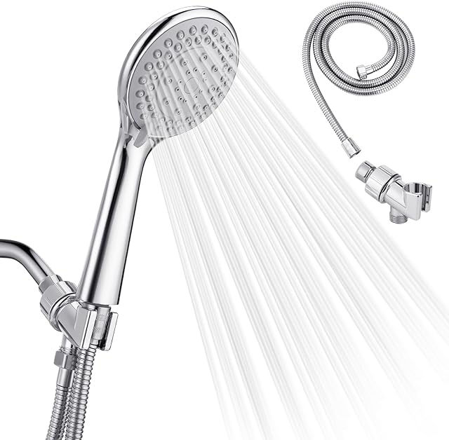 Detachable Handheld Shower Head with Hose - High pressure 5 Functions Showerheads Hand Held Shower Heads,Extra Long 4.7 ft. Stainless Steel Hose and Holder.