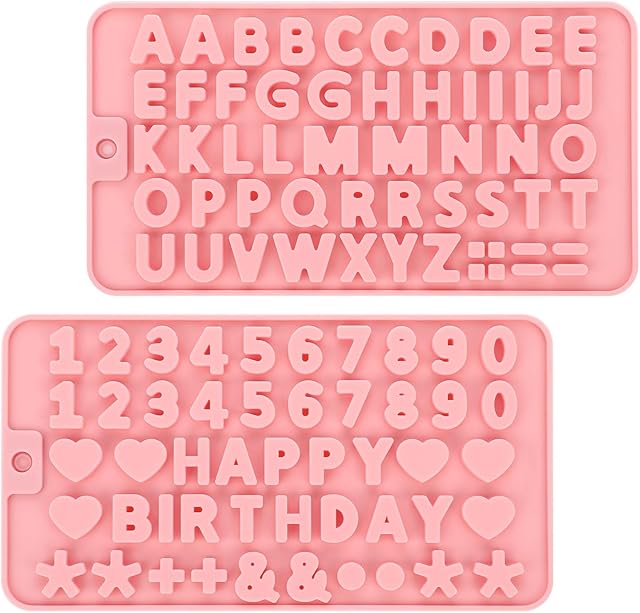 2 Pcs Letter Molds Silicone Number Alphabet Chocolate Candy Molds Non-Stick Happy Birthday Cake Decorations Baking Mould for Party