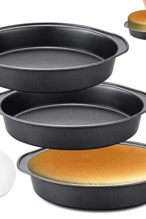 8 Inch Cake Pan - 3PCS Carbon Steel Round Cake Pans with 100 Pieces Parchment Paper, Non-stick & Easy Demolding, Non-toxic & Healthy