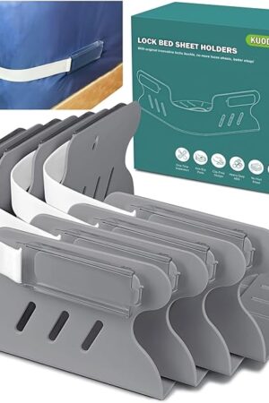 Bed Sheet Holders for Corners, Heavy Duty Fitted Sheet Holder with Lock Fastener Straps &Anti-Slip Pads Keep Sheets Firm&Tight, No More Loose Sheets, Easy Installation for Any Mattress Sizes(Set of 4)