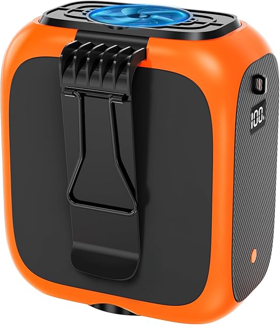 16000RPM Portable Waist Fan Clip on Wearable Belt Personal Fan, 14000mAh Minimum Gear Endurance Up to 24 hours, 3 Speed Neck Desk Fans, Wearable Body Shirt Belt Fans Outdoor, Worksite (Orange)