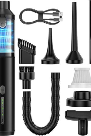 Car Vacuum Portable Cordless Handheld Vacuum Cleaner 4-in-1 Mini Cordless Vacuum with 2 Suction Modes and 16800pa Suction Power Blowing & Inflating 2 Modes Handheld Vacuum for Car, Desk, Keyboards
