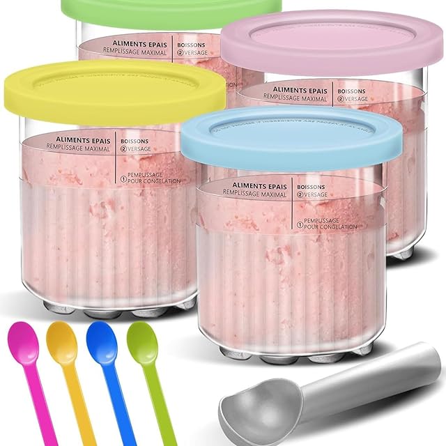 for Ninja Creami Deluxe Pints and Lids 4 Pack,24OZ Creami Deluxe Pint Containers Family Creami Deluxe Pint Containers for Ninja Creamy Deluxe NC501 NC500 Series (Dishwasher Safe Reusable Leak Proof)