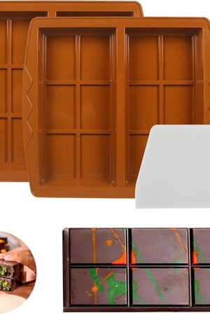 Deep Dubai Chocolate Bar Mold, 2PCS Silicone Chocolate Bar Molds with Scraper, Thick Candy Bar Mold for Baking Homemade Snacks, BPA Free