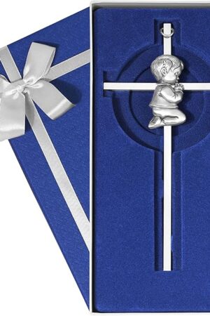 Baby Wall Cross Baptism Gifts for Boys, 7-inch Silver Blessing Boy Baptism Crosses for First Holy Communion Christening and Dedication Baptismal Gifts from Godparents