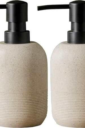 2pcs/Set Beige Hand Soap Dispenser Sets,Resin Liquid Soap Dispenser for Bathroom Countertop,Bathroom Lotion Dispensers-10.6oz.