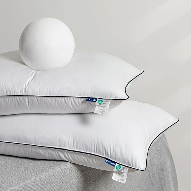 MIULEE Bed Pillows Queen Size Set of 2 Goose Feather Down Pillow for Sleeping Decorative Pillows for Back, Stomach or Side Sleepers 20x30