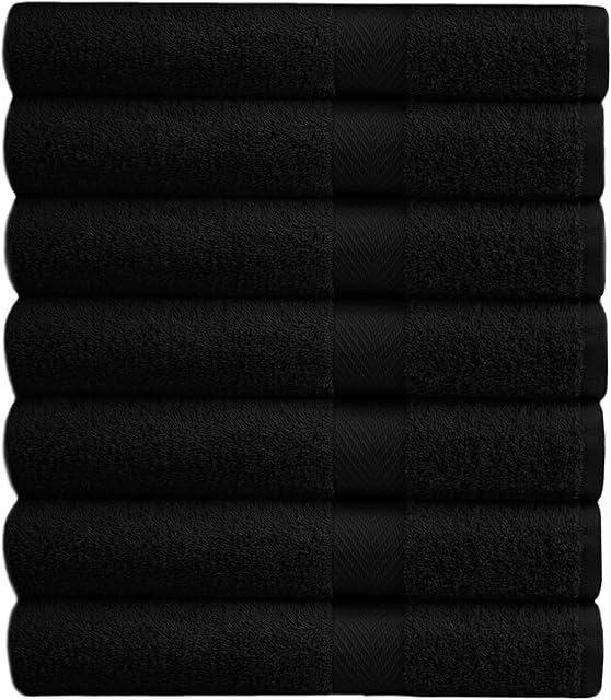 COTTON CRAFT Simplicity Bath Towels Set -7 Pack- 27x52-100% Cotton Bath Towel - Lightweight Absorbent Soft Easy Care Quick Dry Everyday Luxury Hotel Spa Gym Shower Beach Pool Camp Travel Dorm - Black