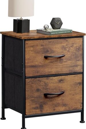 WLIVE Small Nightstand Night Stand, Rustic Brown Wood Grain Print, 11.8" D x 15.7" W x 20.9" H
