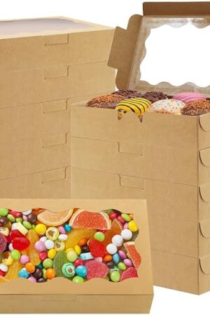 60 Pack 7 x 4 3/8 x 1½ Inch Cookie Boxes with Clear Window Small Kraft Cookie Boxes Bakery Treat Boxes for Dessert, Donuts, Pie, Candy, Macaroo