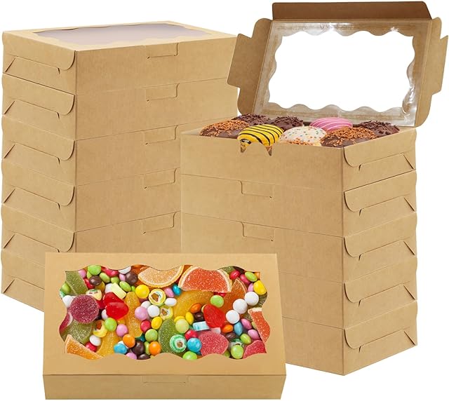 60 Pack 7 x 4 3/8 x 1½ Inch Cookie Boxes with Clear Window Small Kraft Cookie Boxes Bakery Treat Boxes for Dessert, Donuts, Pie, Candy, Macaroo