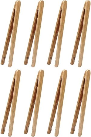 12 Pcs Bamboo Tongs 7 Inch Bamboo Toast Tongs for Serving Pickle Muffin, Cheese Fruits Salad, Toast & Bread