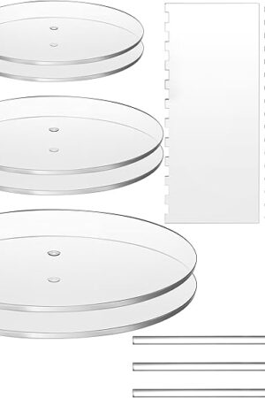 Coloch 11 Pieces Acrylic Cake Discs Set, Clear Cake Decorating Supplies with 6 Acrylic Discs, 2 Icing Scraper and 3 Center Dowel for 3 Tier Cake Making, Serving Bake Goods, 6.25/8.25/10.25 Inch
