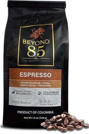 Beyond 85 Espresso Colombian Coffee – 340g Whole Bean Espresso – Bold & Smooth Whole Beans for Rich Crema – Best Coffee Beans for Lattes, Cappuccinos & More