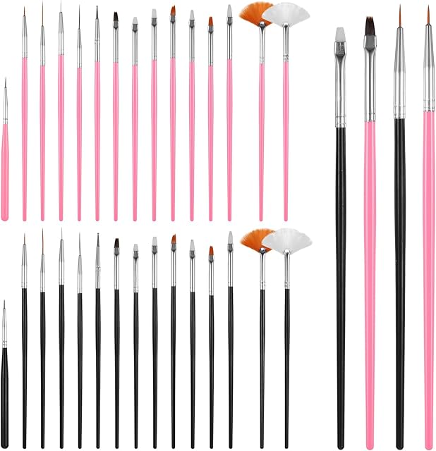 30 PCS Cake Decorating Brushes, Cookie Paint Brushes Food Safe Paint Brushs Kit Cookie Decorating Brush Food Paints Fondant Brush DIY Tool Set Icing Pastry Brushs for Painting Baking, Black and Pink