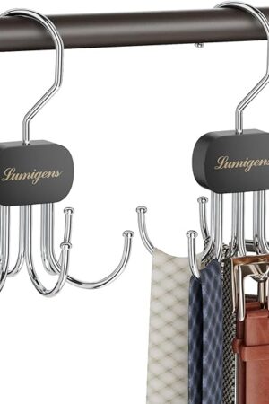 Belt Organizer for Closet,2PCS Tie Rack, Belt Tie Hanger for Closet,Tie Organizer for Men,Hanging Closet Organizer Hook for Belt, Bra, Tank Top, Tie, Scarf, Hat, Purse,Black