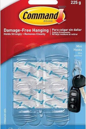 Command 17006CLRES Mini Hooks, w/Adhesive Strips,Holds 1/2 lb, 6/PK, Clear