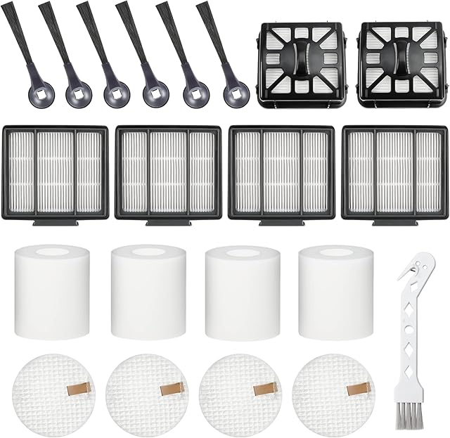 Accessories for Shark IQ Vacuum Replacement for Shark Robot R101AE (RV1001AE), R101 (RV1001) by Techecook - 4 Hepa Filters, 6 Side Brushes, 2 Filter, 4 Base Pre-Motor Foam & Felt Filters Kit, 1 Brush