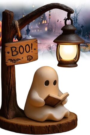 Cute Ghost Reading Lantern - Boo, 3D Resin Halloween Ghost Night Light Ghost Warm Light Indoor Reading Lamp Glowing Halloween Ghost Decorations for Bedroom Living Room