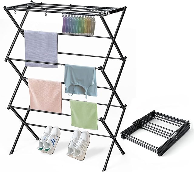 Clothes Drying Rack Household Indoor, Foldable Drying Rack Clothing for Laundry - 40" x 28.8" x 14.2", Space Saving Indoor&Outdoor, Black-1pack