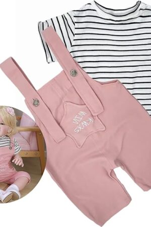 The Reborn Baby Girl Doll Clothes Accessories Outfit 22 inch Pink Jumpsuit 2 Pcs Set for 22-24 inch Reborn Doll Newborn Girl