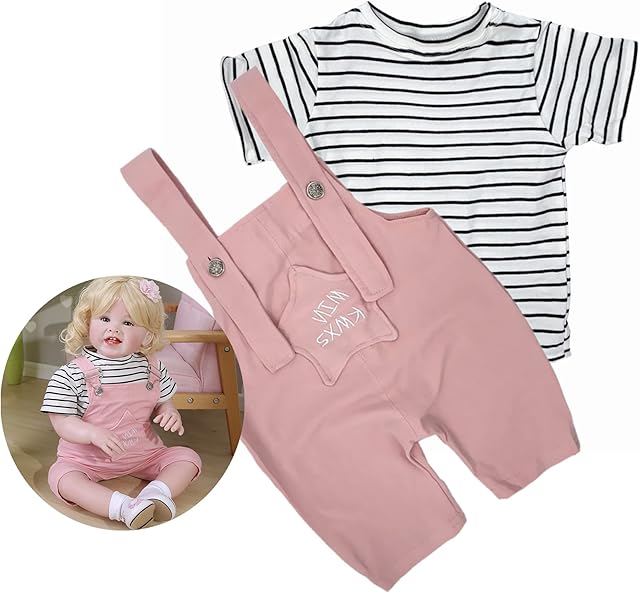 The Reborn Baby Girl Doll Clothes Accessories Outfit 22 inch Pink Jumpsuit 2 Pcs Set for 22-24 inch Reborn Doll Newborn Girl