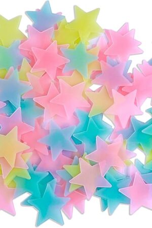 AM AMAONM 100 Pcs Colorful Glow in The Dark Luminous Stars Fluorescent Noctilucent Plastic Wall Stickers Murals Decals for Home Art Decor Ceiling Wall Decorate Kids Babys Bedroom Room Decorations